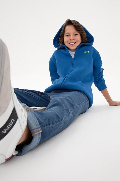 U.S. Polo Assn. Boy's Zippered Cobalt Raised Hooded Sweatshirt 50295127 -Vr077