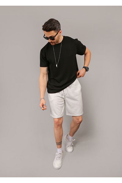 EydaMoon Unisex Pique Fabric Shorts & Bermuda - Relaxed Cut Double Leg Elastic Waist Laced