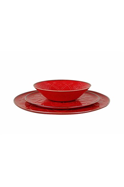 Porland Christina Kırmızı Yemek Takımı 3 Parça