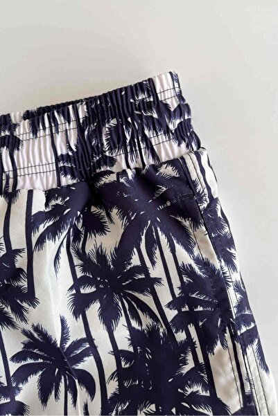 AYYILDIZ 845 Чоловічі сині шорти з пальмовим візерунком