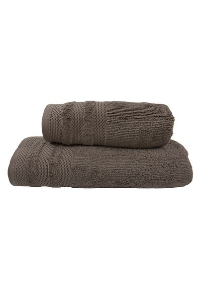 Class Home Collection Set of 2 absorbent towels, 100% Jacquard Cotton, 500 gsm, 50x100 cm + 70x140 cm, Audo, Hazelnut