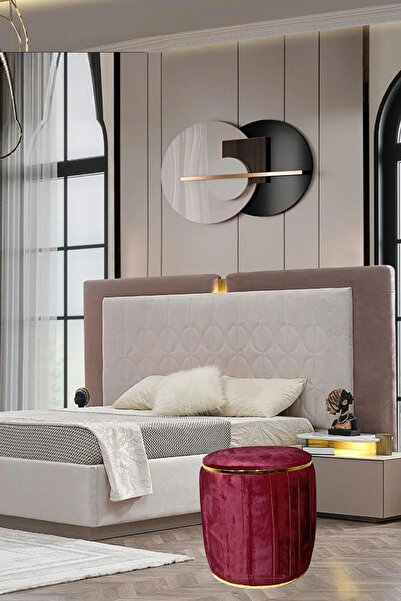 Mobilya Stant Most Ekol Lüks Puf 14 Bordo Kadife Kumaş (Evinize Teslim)