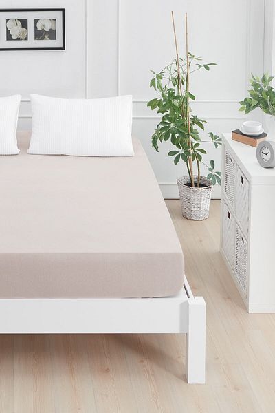 Mislina Home Roza Double Elastic Combed Cotton Bed Sheet Beige