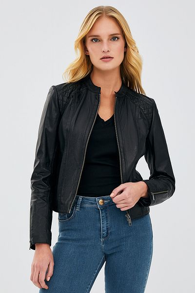 Derimod Paris Women's Black Short Leather Jacket - 20wgd589651