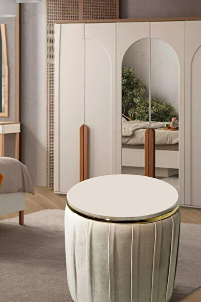 Mobilya Stant Most Ekol Lüks Puf 01 Krem Kadife Kumaş (Evinize Teslim)