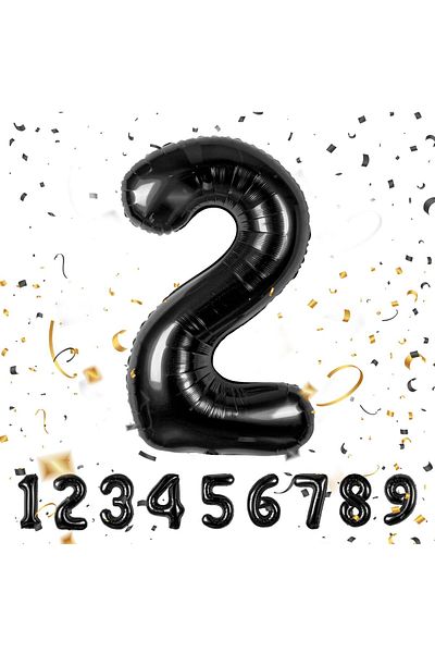 Deniz Party Store Black 2 Years Old Foil Balloon 100 cm 40" Inch