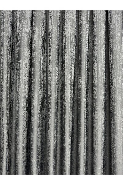 Taç Fon Perde Antrasit Zemin (İnce Çizgi Detaylı) Lüks Jakarlı Sık Pile Fon