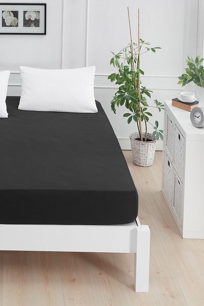 Mislina Home ملاءة سرير من القطن الممشط المرن باللون الأسود