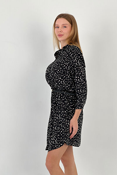 Miss Poem Women's Midi Length Summer Long Sleeve Black Shirt Dress