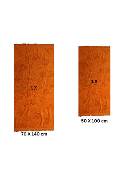 Class Home Collection Set of 2 highly absorbent towels, 100% Cotton Velour Jacquard, 500 gsm, 50x100cm+70x140cm,Ion,Orange