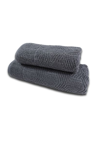 Class Home Collection Set of 2 absorbent towels, 100% Cotton Jacquard, 450 gsm, 50x100 cm + 70x140 cm, Nicander,Anthracite