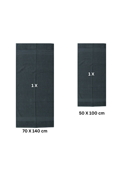 Class Home Collection Set of 2 absorbent, 100% Cotton Jacquard, 520 gsm density, 50x100 cm + 70x140 cm, Erasmos Anthracite