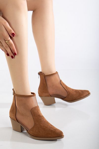 DENORA Καλοκαιρινές καουμπόικες μπότες Tan Matte Suede διάφανες διάτρητες