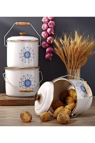 Bonera Enameled 3-Piece Cream Copper Set, 20-22-24 cm