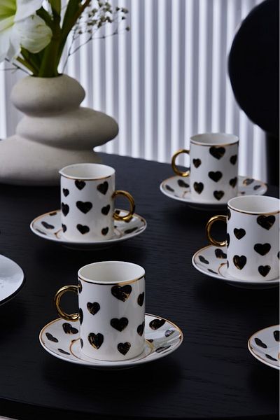 Karaca Perry Hearted Coffee Cup Set for 6 People 90 ml