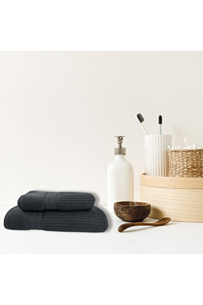 Class Home Collection Set of 2 absorbent, 100% Cotton Jacquard, 520 gsm density, 50x100 cm + 70x140 cm, Erasmos Anthracite