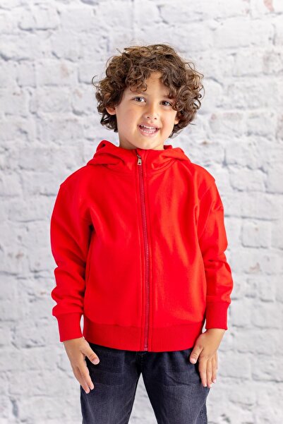 Zeyland Unisex Çocuk Basic Kapüşonlu Ceket - Kırmızı