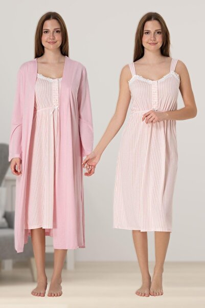 Pelin Kadın Askılı Lohusa Hamile Gecelik Sabahlık Takım