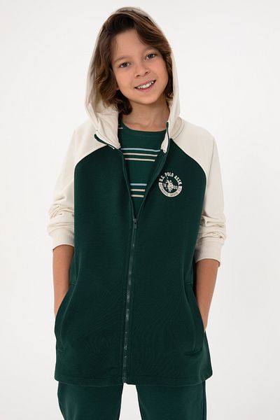 U.S. Polo Assn. Hanorac cu glugă cu fermoar verde închis pentru băiat - 50293498-vr079