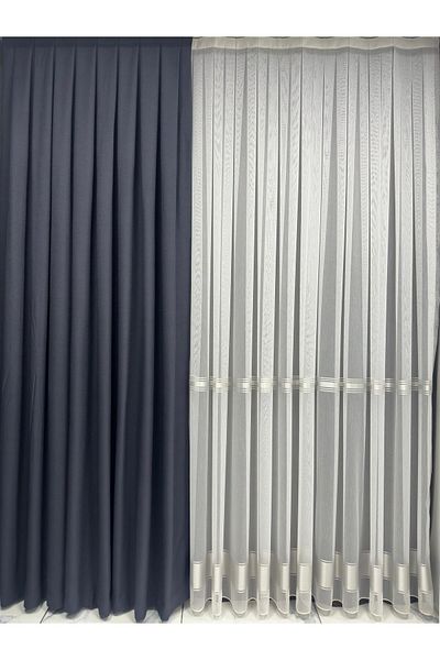 Taç Matsu Anthracite Cotton Background Curtain 1/3 Tight Pleat
