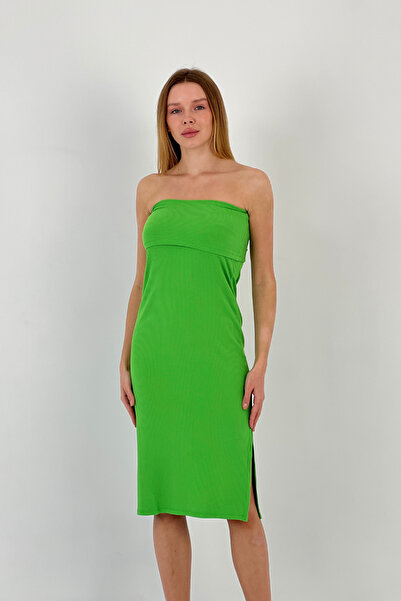 Miss Poem Kadın Yırtmaçlı Sırt Dekolteli Yazlık Yeşil Elbise