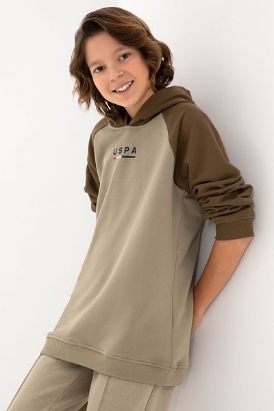 U.S. Polo Assn. Boy's Light Khaki Hooded Sweatshirt 50293495 -Vr183