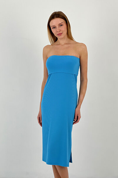 Miss Poem Rochie albastră de vară cu spate decupat pentru femei