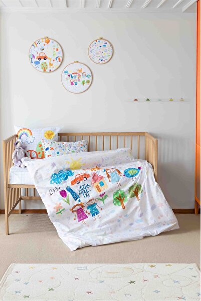 Montisu طقم غرفة نوم للأطفال مصنوع من القطن بنسبة 100% من Cute Little Ones: طقم سرير، وسادة رمي، لوحة مكونة من 3 قطع