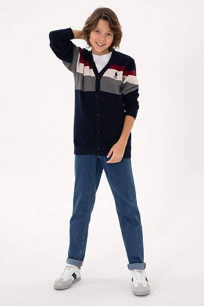 U.S. Polo Assn. Boy's Navy Blue Knitwear Cardigan 50295507 -Vr033