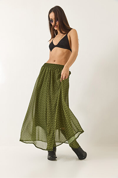 Bianco Lucci Women's Metallic Thread Patterned Lined Long Skirt 60283133