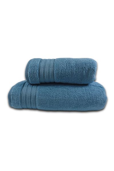Class Home Collection Set 2 prosoape absorbante, 100% MicroCotton Jacquard, 580 g/m², 50x100 cm + 70x140 cm, Seneca, Albastru