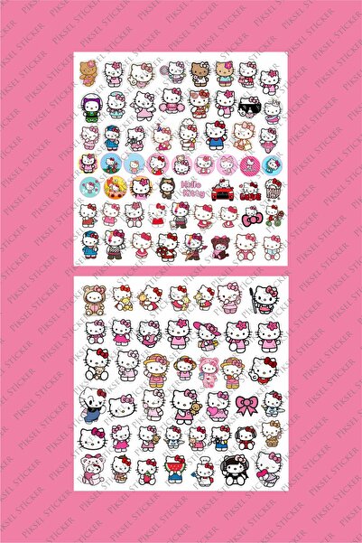 Piksel Grafik Hello Kitty 100 Adet Çıkartma Sticker Seti - Kalem, Laptop Defter Suluk Sticker