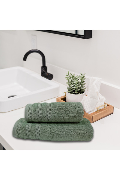 Class Home Collection Set of 2 highly absorbent towels, 100% Jacquard Cotton, 500 gsm, 50x100cm + 70x140 cm, Audo, Green
