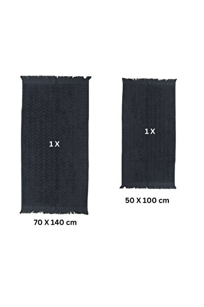 Class Home Collection Set of 2 highly absorbent towels, 100% Jacquard Cotton, 430 gsm, 50x100cm+70x140cm, Ireneus, Gray