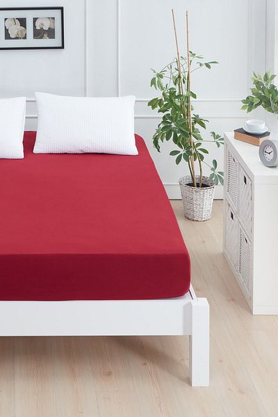 Mislina Home Claret Red Roza Διπλό Χτενισμένο Βαμβακερό Σεντόνι - Ελαστικό