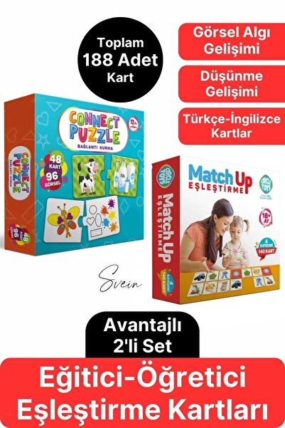 Svein 2'li Süper Avantajlı Eğitici Öğretici Eşleştirme Oyunu Puzzle Yapboz Ku...