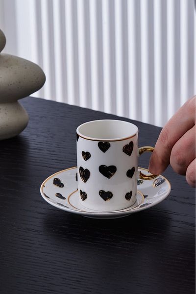 Karaca Perry Hearted Coffee Cup Set for 6 People 90 ml