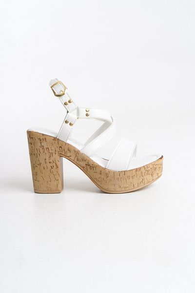Shoesers Women's Special Design Gold Accessory Cross Banded Wooden Look Platform Heeled Shoes