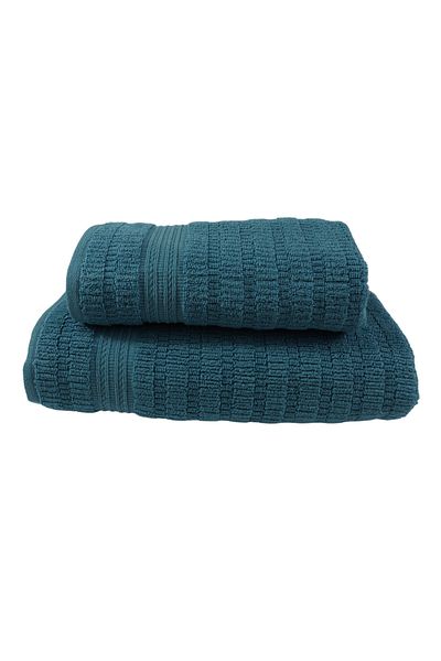 Class Home Collection Set of 2 highly absorbent towels, 100% Jacquard Cotton, 530 gsm, 50x100cm+70x140cm, Phrixus, Petrol