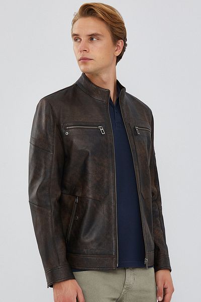 Derimod Men's Vintage Brown Leather Jacket - Kimmich 23wgd6506vd