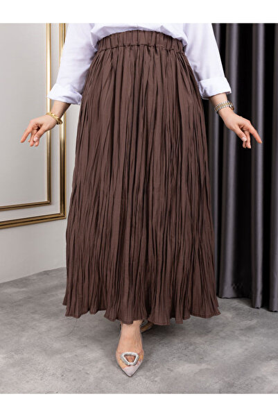 Sfg Life Moda Γυναικεία φούστα από 100% βισκόζη χωρίς επένδυση με ελαστική μέση και λεπτομέρεια με πτυχώσεις