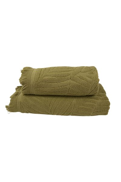 Class Home Collection Set of 2 absorbent towels, 100% Jacquard Cotton, 450 gsm, 50x100cm + 70x140cm, Myrddin, Olive