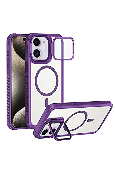 Caseji iPhone 12/ iPhone 12 Pro Uyumlu Kameradan Standlı Kamera Kısmı Cam Kor...