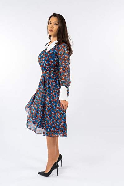 Gorgeaux Rochie Albastra cu Imprimeu Floral Nada - M(38)