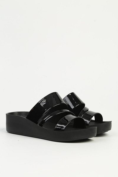 Pierre Cardin Black Patent Leather Women's Heeled Slippers Pc-7497