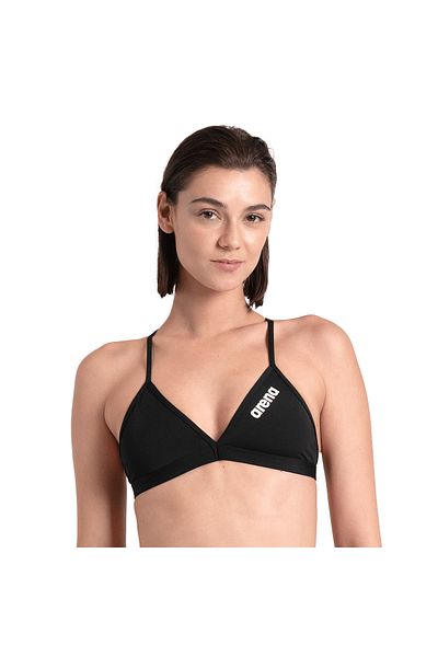 ARENA Team Swim Top Tie Back Solid Women's Black Swimmer Bikini Top 004768550