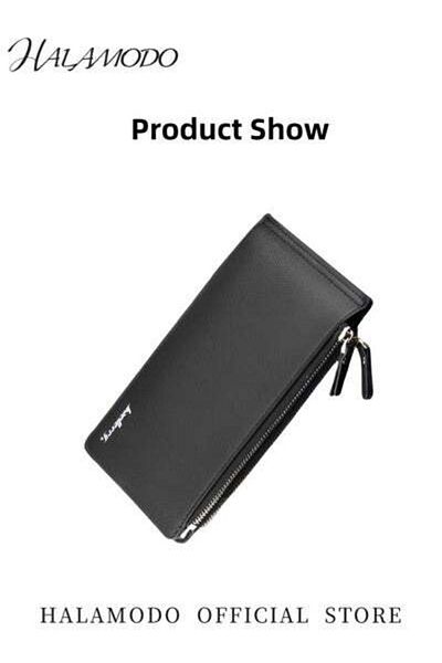 HALAMODO Men's Long Bifold Card Holder Wallet Leather Purse with Zipper Credit Card Holder Purse Multi Slot W