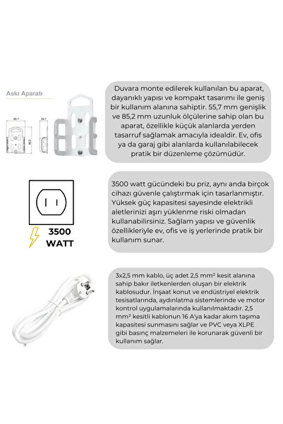 VİKO İkili Çoklu Priz, Topraklı, Uzatma Kablosu, 2li, 3m, Siyah
