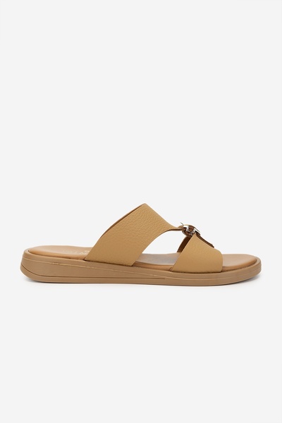 Valmenti Women's Genuine Leather Tan Flat Slippers