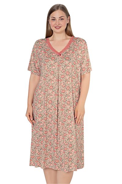 Cotpark Women's Large Size Viscose Fabric Lace Detailed Short Sleeve Nightgown 12153